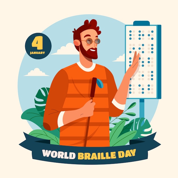 Vecteur gratuit illustration de célébration de la journée mondiale du braille plat