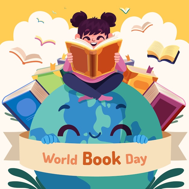 Illustration de la célébration de la journée mondiale du livre plat