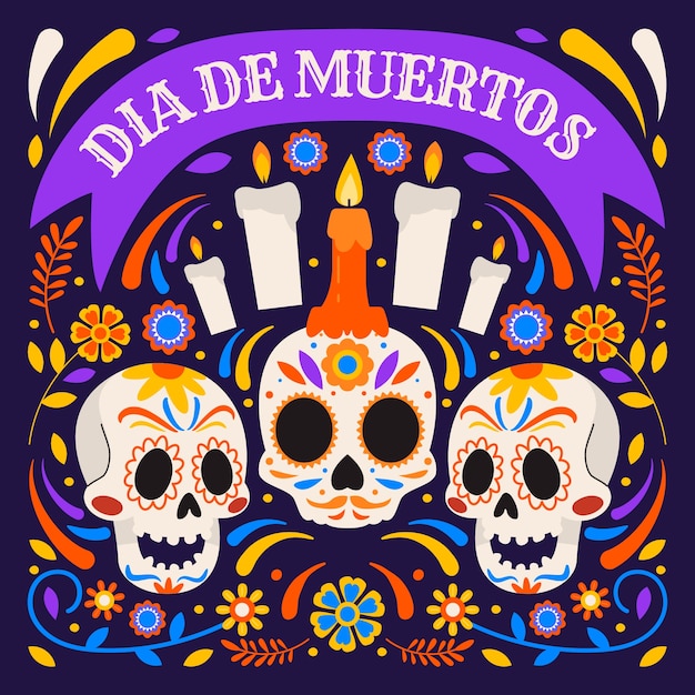 Vecteur gratuit illustration de célébration plate dia de muertos