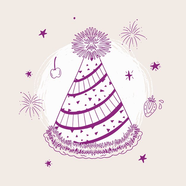 Illustration de chapeau d'anniversaire dessinée à la main