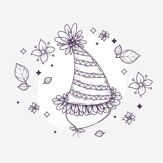 Illustration de chapeau d'anniversaire dessinée à la main