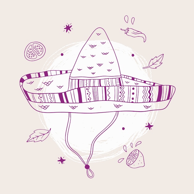 Vecteur gratuit illustration de chapeau de mariachi dessinée à la main