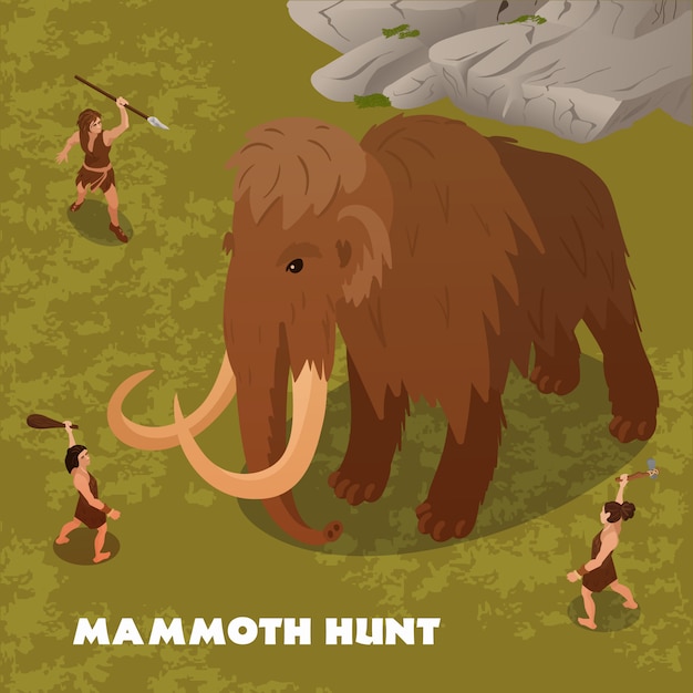 Vecteur gratuit illustration de chasse au mammouth