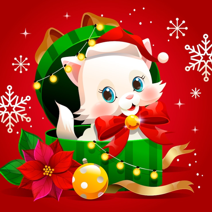 Vecteur gratuit illustration de chat de dessin animé de noël dégradé