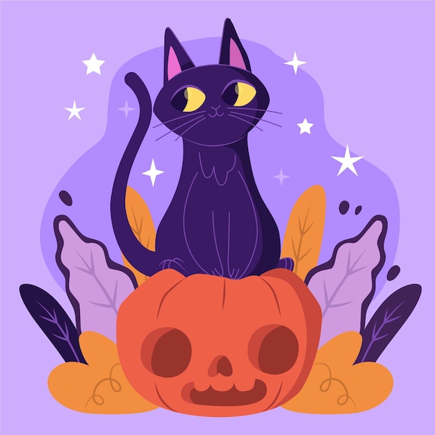 Vecteur gratuit illustration de chat halloween dessiné à la main