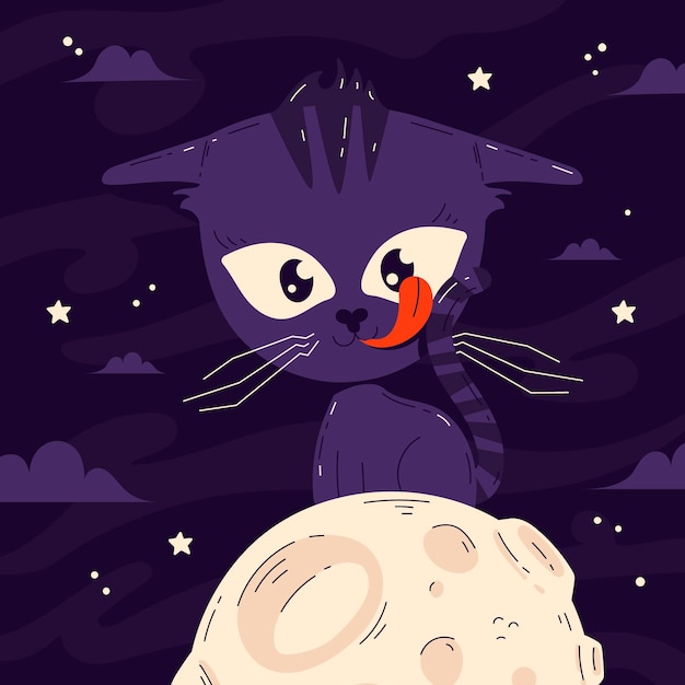Vecteur gratuit illustration de chat halloween plat dessiné à la main