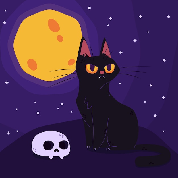 Illustration De Chat Halloween Plat Dessiné à La Main