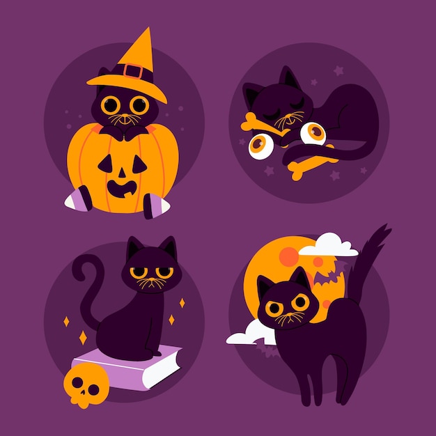 Vecteur gratuit illustration de chat halloween plat dessiné à la main