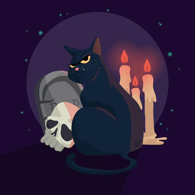 Vecteur gratuit illustration de chat plat halloween