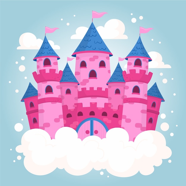 Vecteur gratuit illustration de château de conte de fées rose