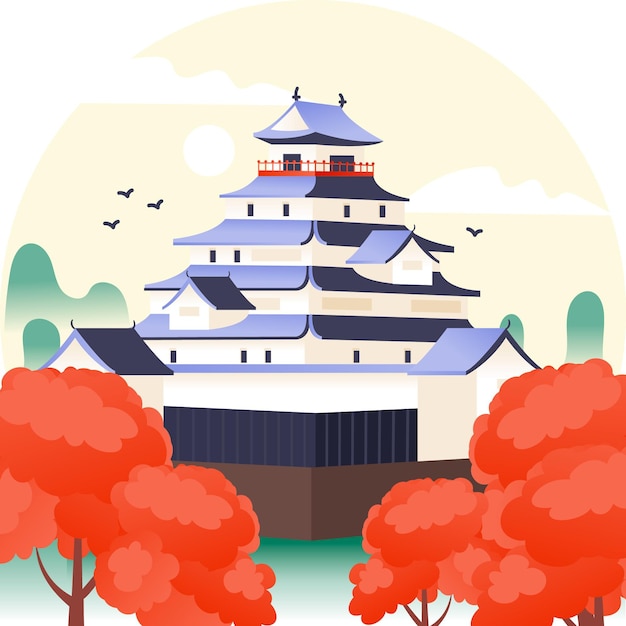 Vecteur gratuit illustration de château japonais dessiné à la main