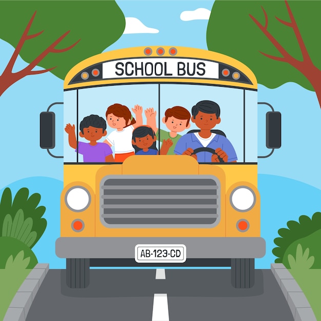 Vecteur gratuit illustration de chauffeur d'autobus scolaire dessiné à la main