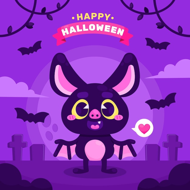 Vecteur gratuit illustration de chauve-souris halloween plat