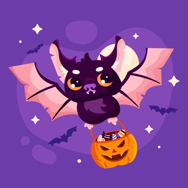 Illustration de chauve-souris halloween plat
