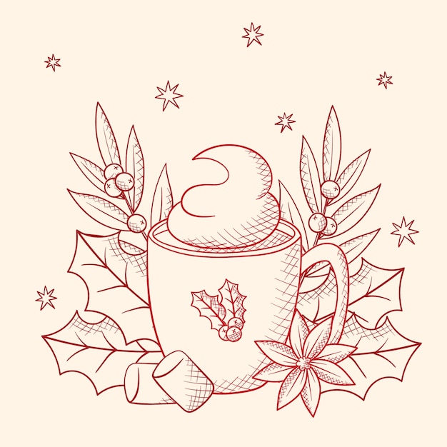 Illustration De Chocolat Chaud De Noël Dessiné à La Main