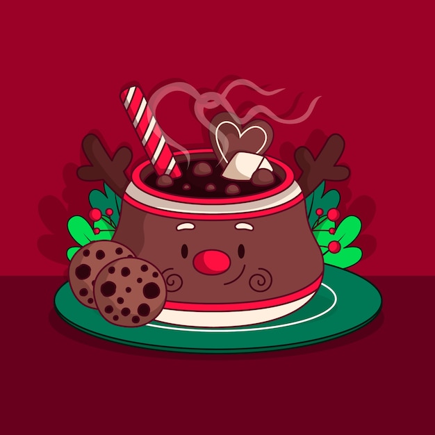 Vecteur gratuit illustration de chocolat chaud de noël dessiné à la main