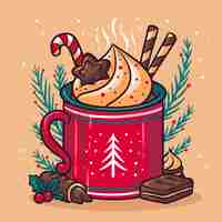 Vecteur gratuit illustration de chocolat chaud de noël dessiné à la main