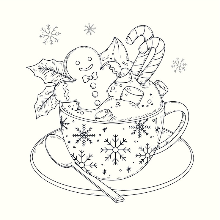 Vecteur gratuit et illustration de chocolat chaud de noël dessiné