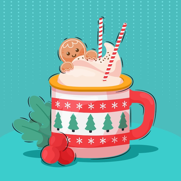 Vecteur gratuit illustration de chocolat chaud de noël plat