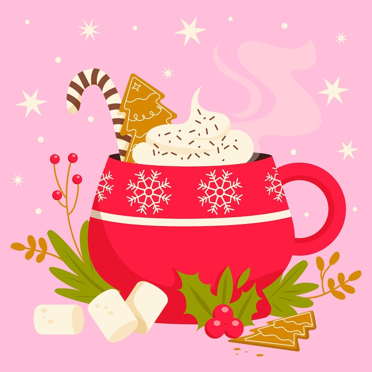 Vecteur gratuit illustration de chocolat chaud de noël plat