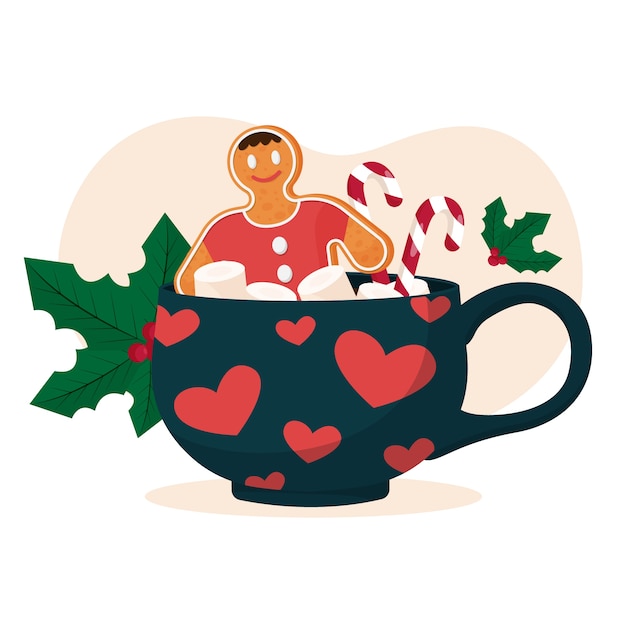 Vecteur gratuit illustration de chocolat chaud de noël plat