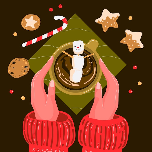 Vecteur gratuit illustration de chocolat chaud de noël plat