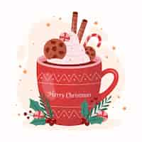 Vecteur gratuit illustration de chocolat chaud de saison de noël plat