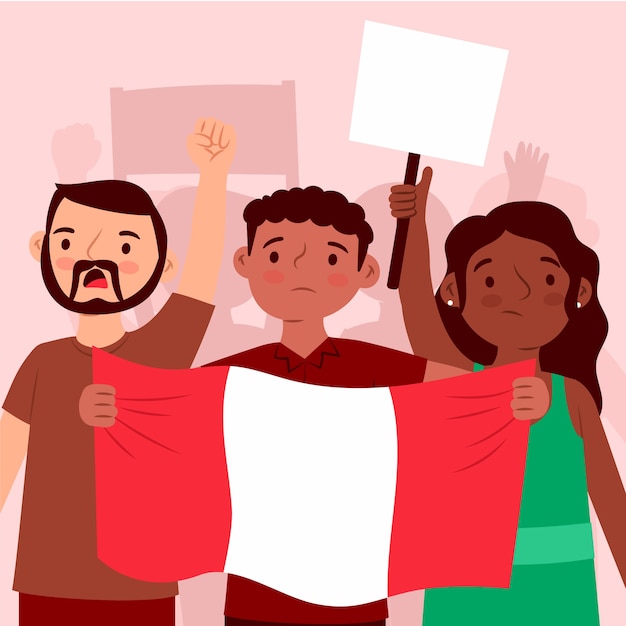 Vecteur gratuit illustration de citoyens péruviens lors d'une manifestation