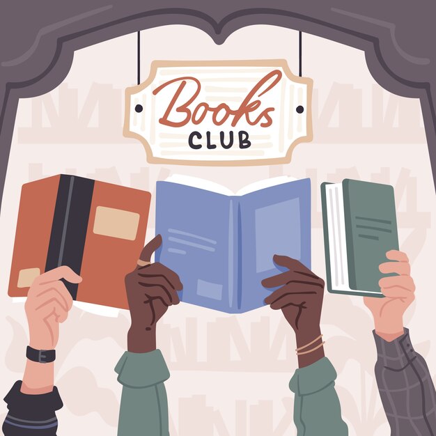 Illustration de club de lecture design plat dessiné à la main