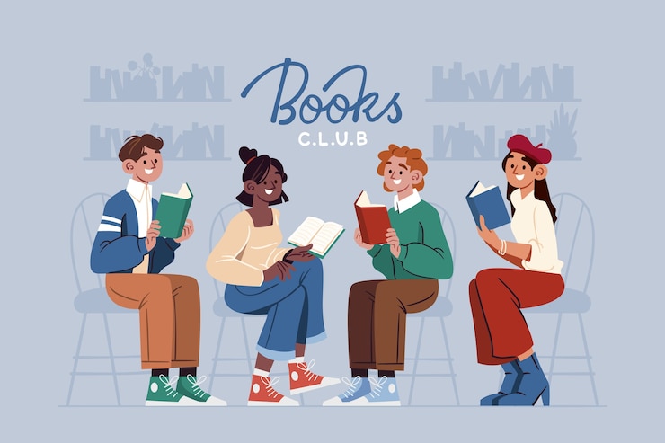 Vecteur gratuit illustration de club de livres dessinée à la main