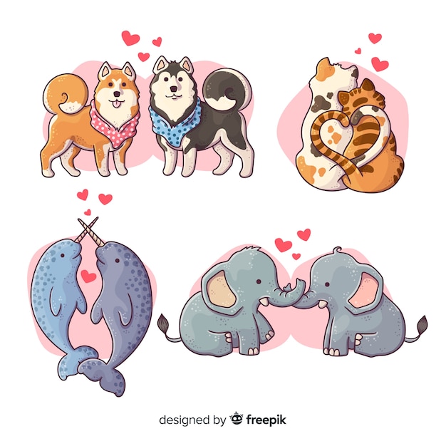 Illustration De La Collection D'animaux Mignons Dans L'amour