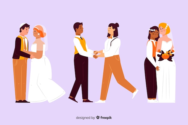 Vecteur gratuit illustration de la collection de couples de mariage