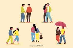 Vecteur gratuit illustration de la collection de jeunes couples marchant