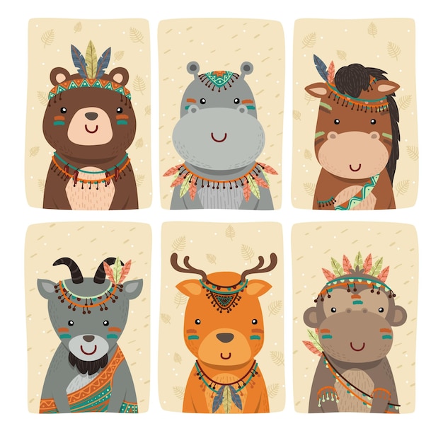 Vecteur gratuit illustration de la collection de personnages animaux vintage