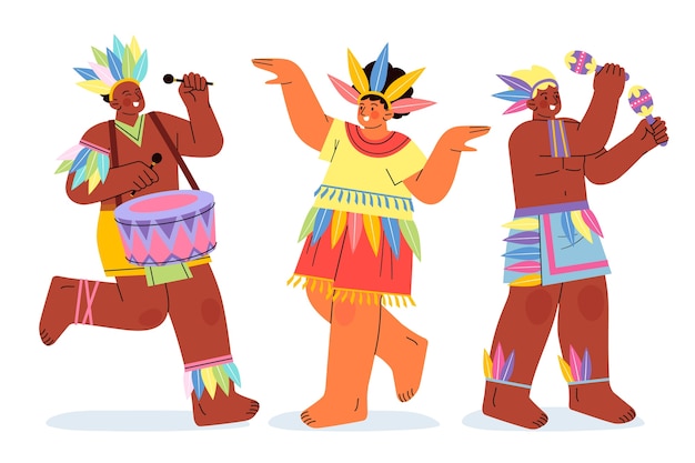 Vecteur gratuit illustration de collection de personnages de carnaval brésilien plat