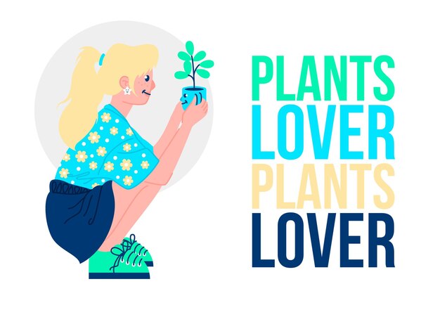 illustration colorée d'une fille blonde amoureuse des plantes