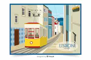 Vecteur gratuit illustration colorée avec la ville de lisbonne