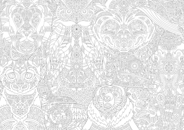 Vecteur gratuit illustration de coloriage animal adulte