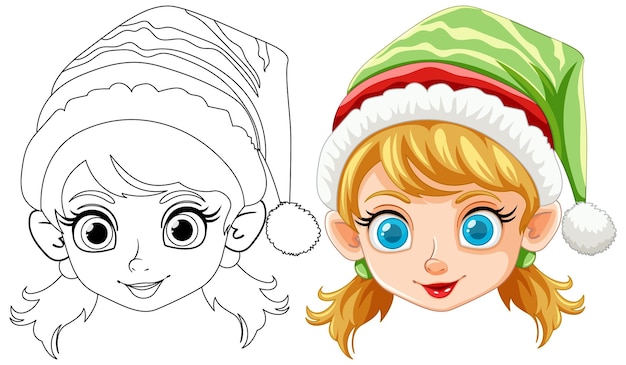 Vecteur gratuit illustration et coloriage de la fille elfe festive