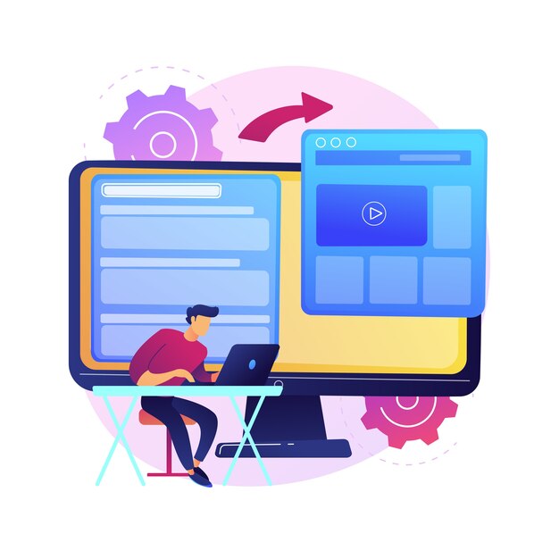 Illustration de concept abstrait de développement de microsite. Développement Web de microsites, petit site Internet, service de conception graphique, page de destination, équipe de programmation de logiciels.