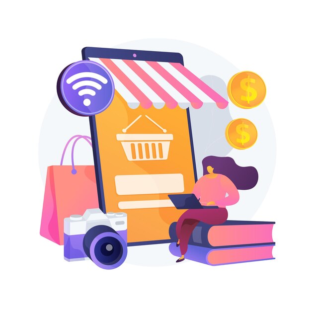 Illustration de concept abstrait de marché aux puces en ligne