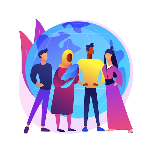 Illustration de concept abstrait de nationalité. Pays de naissance, passeport, coutumes et traditions nationales, statut juridique, certificat de naissance, droits de l'homme et discrimination.
