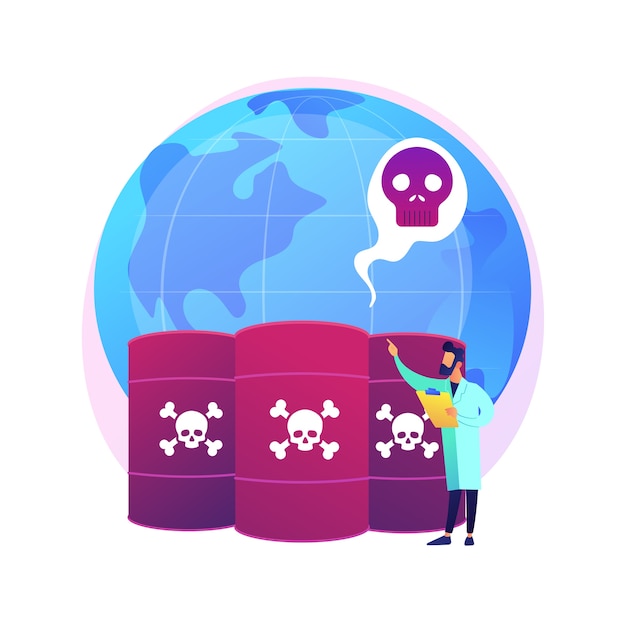 Illustration De Concept Abstrait De Pollution Chimique. Déchets Dangereux, Contamination Chimique Des Décharges, Problème De Pollution Industrielle, Déchets Dangereux Et Toxiques