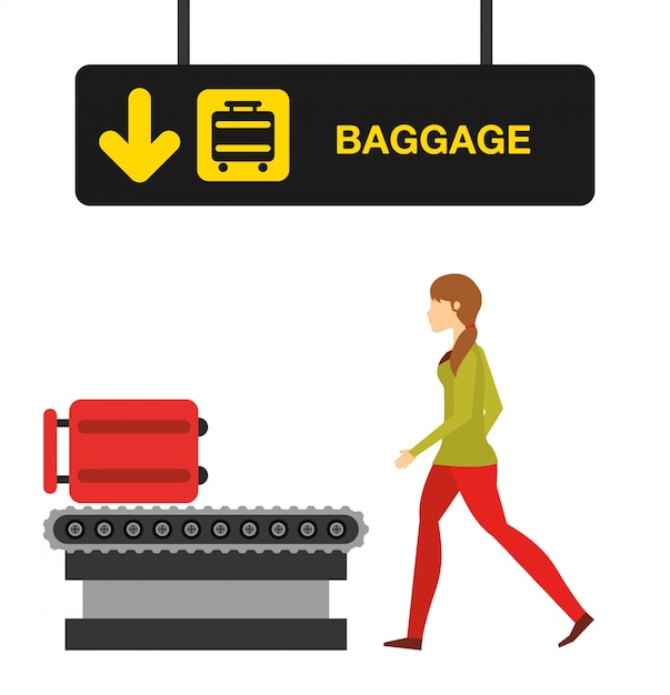 Vecteur gratuit illustration de concept aéroportuaire, femme au terminal de bagages de l'aéroport