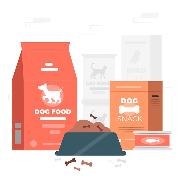 Vecteur gratuit illustration de concept d'aliments pour animaux de compagnie