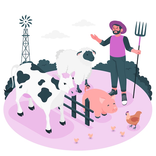 Vecteur gratuit illustration de concept d'animaux de ferme