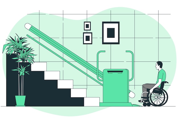 Vecteur gratuit illustration de concept d'ascenseur pour fauteuil roulant