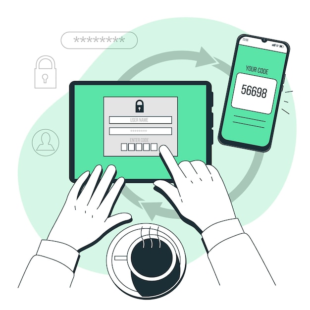 Vecteur gratuit illustration de concept d'authentification à deux facteurs