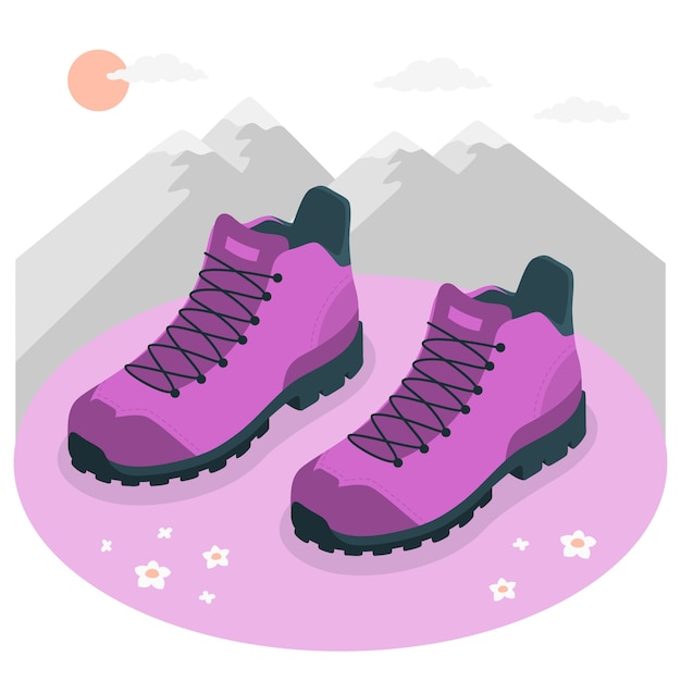 Vecteur gratuit illustration de concept de bottes de randonnée