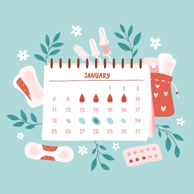 Vecteur gratuit illustration de concept de calendrier menstruel avec éléments floraux